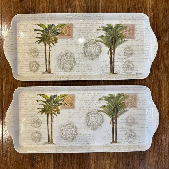 Set of 2 Pimpernel Vintage Palm Study 15" Sandwich Trays Melamine Palm Trees - Picture 1 of 3